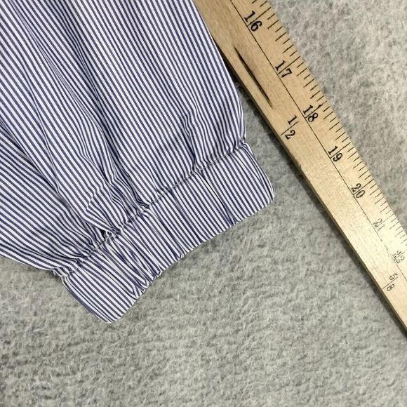 J Crew Tie Neck Blouse Womens Size 0 Blue White Striped Neck Tie Pleated 3/4 - Picture 9 of 13